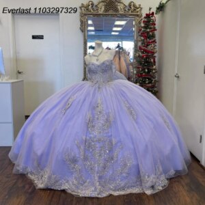 EVLAST Customized Purple Quinceanera Dress Ball Gown Lace Applique Beading Mexican Corset Sweet 16 Vestido De 15 Anos QD1005