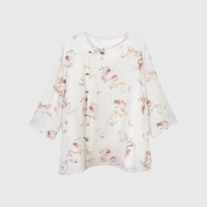 High Quality Women’s Spring and Summer New Chinese Flower Rose Shirt Ladies Vintage Print Button Cardigan High-End Silk Top