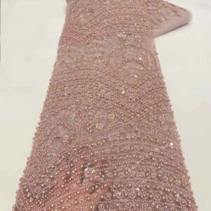 African Beaded Groom Lace Fabric 2025 High Quality French Mesh Lace Fabric Sequins Nigerian Lace Fabrics For Wedding Dress Sew