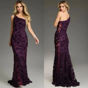 Charming Mermaid Evening Dresses One Shoulder Luxury Lace Women Prom Gowns Sexy Sweep Train Satin Customized Wedding Guest Gowns