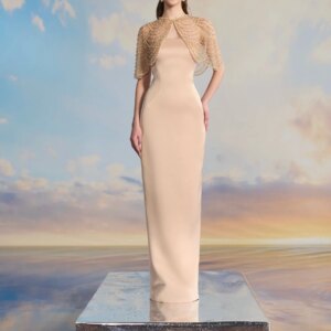 Welove Elegant Strapless Evening Dresses 2025 Customized Beaded Cape Shawl Mermaid Wedding Party Gowns Pearl Dubai Prom Dress