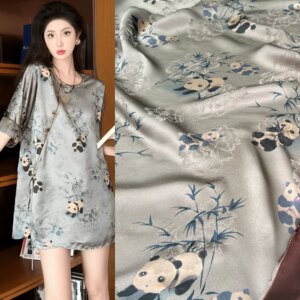 Panda Holding Bamboo Rayon Dye Yam Xiangyun Yarn Fabric New Chinese Vest Printing Dress Jacquard