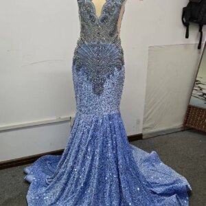 Luxury Dress Sequin Evening Dresses Blue O N Long Prom Dresses For Black Girls Bead Crystal Rhinestone 2025 Birthday Customized