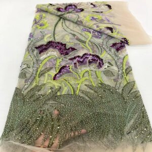 Embroidered Tulle Lace Korea Handmade Wedding Mesh Fabric All Small Beads Tubes Sequins African Heavy French Clothing TS2828