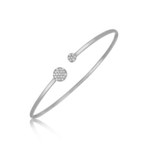 14k White Gold High Polish Diamond Cluster Bangle 2mm