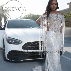 Sparkly Beading Crystal Prom Dresses for Women Diamond Mermaid Wedding Party Gowns Customized Off Shoulder robe de soiree dubaï