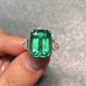 Ruif Customized 18k Gold Emerald Cut about 9ct Lab Grown Emerald Rings for Women Engagement Gift Jewelry