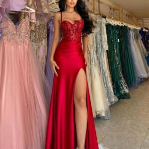 Sexy Sparkly Red Sequin Mermaid Long Prom Dresses Sweetheart Halter Split Evening Gowns Formal Party Dress Sexy 2024CL-541