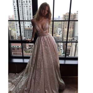 Wedding dresses women Fashion Sleeveless V-neck Swing High quality Prom Party Evening Party Floor length Evening Party Gowns