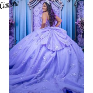 Lilac Ball Gown 15 Quinceanera Dress 3D Floral Birthday Party Gown Vestidos De 15 Anos Customized Plus