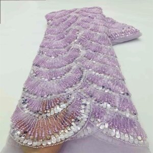 2025 New African Nigerian French High Quality 2025 Hot Sale Lace Fabric With Beads Sequins Bride Party Wedding Embroiderg Dress