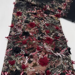 African Luxury Beaded Tulle Lace Fabric 2025 Nigerian 3D Flower Sequins Lace Fabric Fro Bridal Wedding Dress Party Sewing