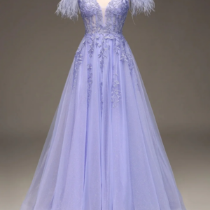 Elegant Long Purple Off the Shoulder Tulle Prom Dresses Sleeveless with Feathers A Line Floor Length Vestido Longo Festa
