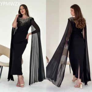 Customized Evening Dress Women Prom Gown Formal YPMWZX Scoop Neckline Column Ankle Length Skirts Ribbon Bead Bespoke Occasion Dr