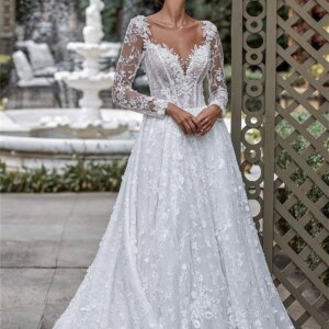 Elegant Long-Sleeve Bridal Gowns Sexy Backless Lace Wedding Dress Classic a-Line Floor-Length Dresses Vestidos De Novia