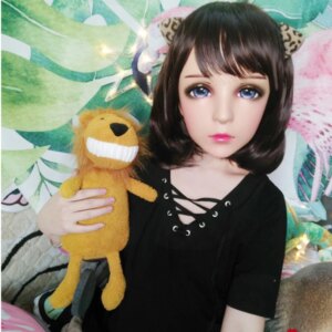 (Feng-3)Female Sweet Girl Resin Half Head Kigurumi BJD Eyes Crossdress Cosplay Japanese Anime Role Lolita Mask With Eyes And Wig