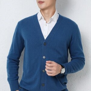 full wool men’s knitted cardigan casual solid color long sleeve sweater all-matching base fleece shirt drop