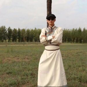 Mongolian Clothing Robe Black Ethnic Outfit Men’s Daily Performance and Show