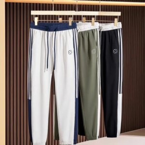 Summer fashion sportswear pants, men’s color-blocking patchwork webbing ice silk quick-drying, men’s slim-fitting skinny sweatpa