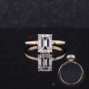DEF VVS 6x8mm Emerald Cut Moissanite Engagement Ring For Women 9k Yellow Gold