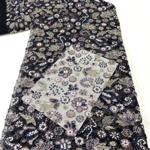Luxury Nigerian Handmade Beads Net Mesh Lace Fabric 2024 High Quality African French Sequins Organza Lace Fabric For Dress ShiT
