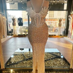 Sparkly Diamonds Beading Long Prom Dress Sequins Tassel Party Reception Wedding Evening Dress Customized