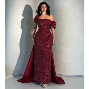 Luxury Burgundy Evening Dresses Woman Elegant vestidos de noche Shiny Sequined Prom Dress 2025 Fashion Party Gown Customized