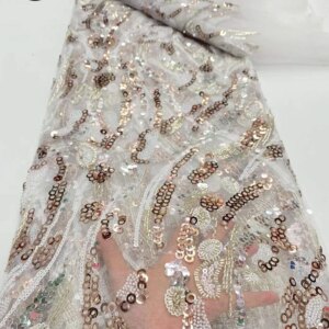 White African Beaded Tulle Lace Fabric 2025 High Quality French Sequin Embroidery Nigerian Lace Fabric Wedding Party Dress