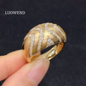 LUOWEND 100% 18K Yellow Gold Rings Luxury Shiny Style 0.52carat Real Natural Diamond Cocktail Ring for Women High Party Jewelry