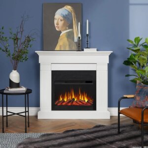 Crawford Slim 48″ Indoor Electric Fireplace with Mantel for Living Room or Bedroom, Replaceable Fireplace Insert Heater