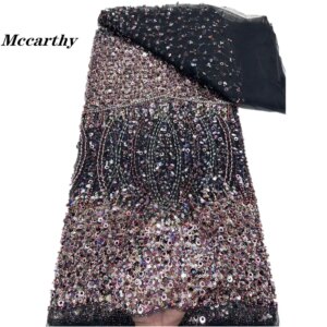African Lace Fabric 2024 Sequins Beaded Embroidery Groom Nigerian Bridal High Quality French Tulle Lace Fabric For Wedding