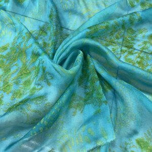 High Quality Real Silk Chiffon Fashion Blue Flowers Orange Color System Leopard Print Bronzing Fabric Scarf Cloth