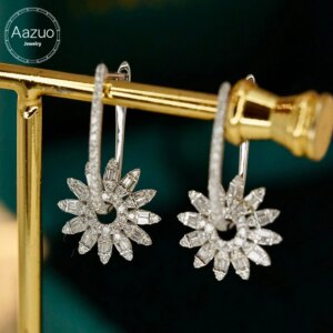 Aazuo 18K Real Gold Fashion Jewelry Real Diamonds H SI 0.75ct Flower Hook Earring Big Waterdrop Grand banquet Party Hot Sell