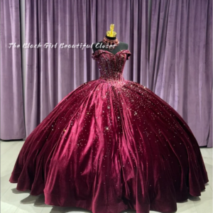 Burgundy Luxury Royal Princess Dress 2024 Sparkling Beaded Rhinestone Sheath 15 Quinceanera Dresses African Girls Pearl Strappy