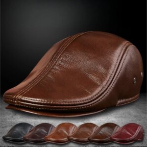 Leather hat men’s new cap cowhide old warm ear dad forward