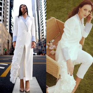 2 Pieces Women Pants Sets 3D Handmade Flowers V Neck Office Lady Blazer Coat Formal Business Party Prom Outfits