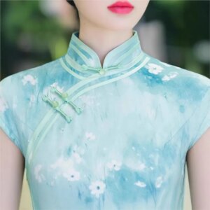 Blue short-sleeved cheongsam improved new Chinese daily can wear light literature