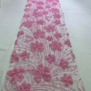 High-quality African Nigerian Elegant 3D Embroidered Beaded Fabric 2024 French Tulle Lace Fabric With Sequin For Party Wedding
