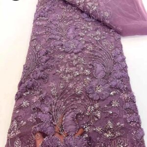 2025 Latest Nigeria 3D Flower Sequin Lace Fabric African Beaded Luxury French Embroidery Tulle Lace Fabric Party Dresses Size 5