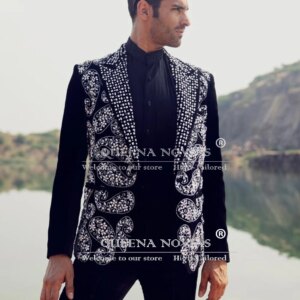 Luxury Men’s Suit Beaded Stone Prom Blazer Customized 2-Piece Sets Man Formal Occasion Groom Wedding Tuxedo traje de hombre 2025