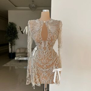 Luxurious Handmade Beaded Prom Dress 2025 Sexy Deep V Neck Evening Dress Classic Knee-Length A-line Sequined Gown Customized