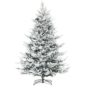HOMCOM 8 Foot Pine Snow Flocked Artificial Christmas Tree with 1479 Realistic Cedar Branches Auto Open Home Holiday Dration Gre