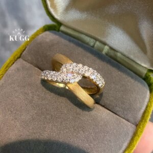 KUGG 100% 18K Yellow Gold Rings Fashion Cross or Chain Design 0.60carat Real Natural Diamond Ring for Women High Party Jewelry