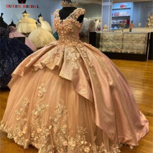 Modern Pink Quinceanera Dresses Lace Appliques Ball Gown Dress For Women Lace-up Birthday Prom Gowns vestidos de 15 años ED12