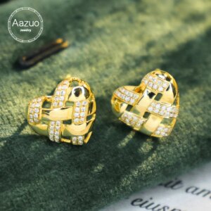 Aazuo Fine Jewelry 18K Gold Yellow Gold Natrual Real Diamonds Heart Stud Earring For Woman Upscale Trendy Wedding Engagement