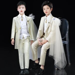 Children’s Fashion Show Suit, Handsome British Style Little Boy Host, Flower Girl Dress, Piano Performance Costume