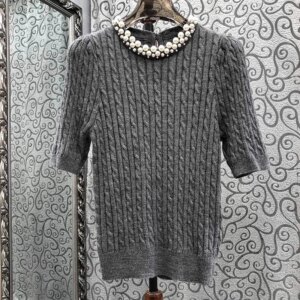 High Quality New Sweaters 2024 Autumn Winter Pullovers Ladies Pearl Beading Deco Short Sleeve Casual Grey Beige Black Jumpers