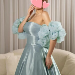 Other Shore Elegant Vintage Sweet Blue Satin Flowers Strapless A-Line Customize Formal Occasion Prom Dress Evening Party Gowns