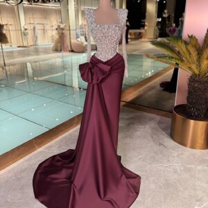 High Fashion Long Sleeves Evening Dresses Formal Crystals Celebrity Dress Mermaid Elegant Party Gowns Robes De Soirée Customized