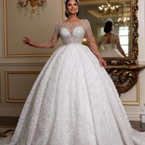 Elegant Long Sleeve Bridal Dress Luxurious Beaded Wedding Dress Romantic Customized 2025 Floor-length Dress Vestidos De Novia